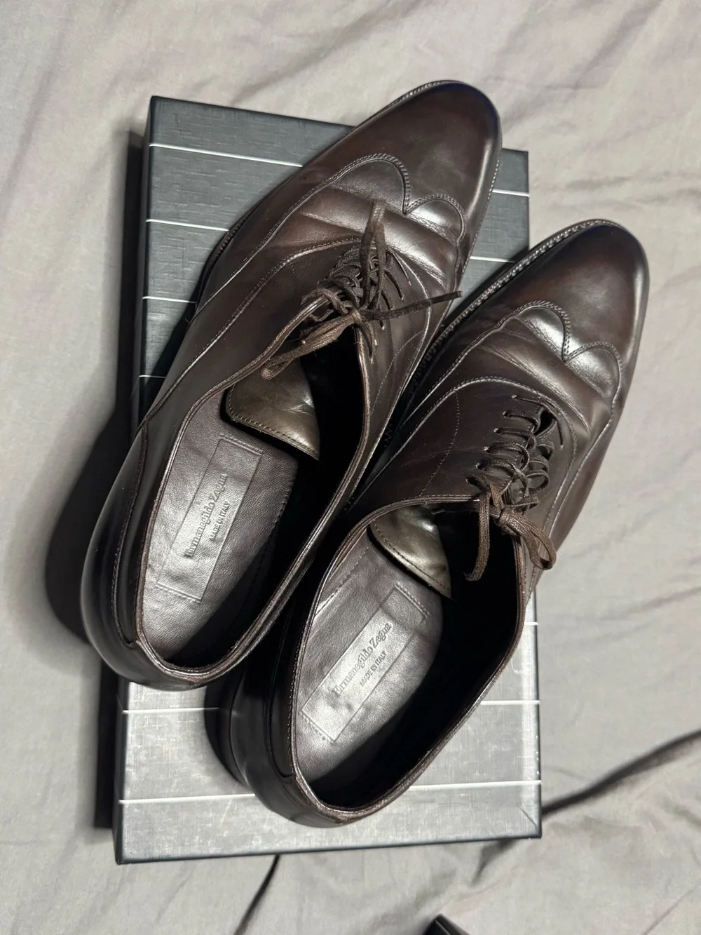 Ermenegildo Zegna Dark Brown Leather Oxford Dress Shoes